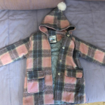 Детское шерстяное стеганое пальто с капюшоном. Размер 128-130